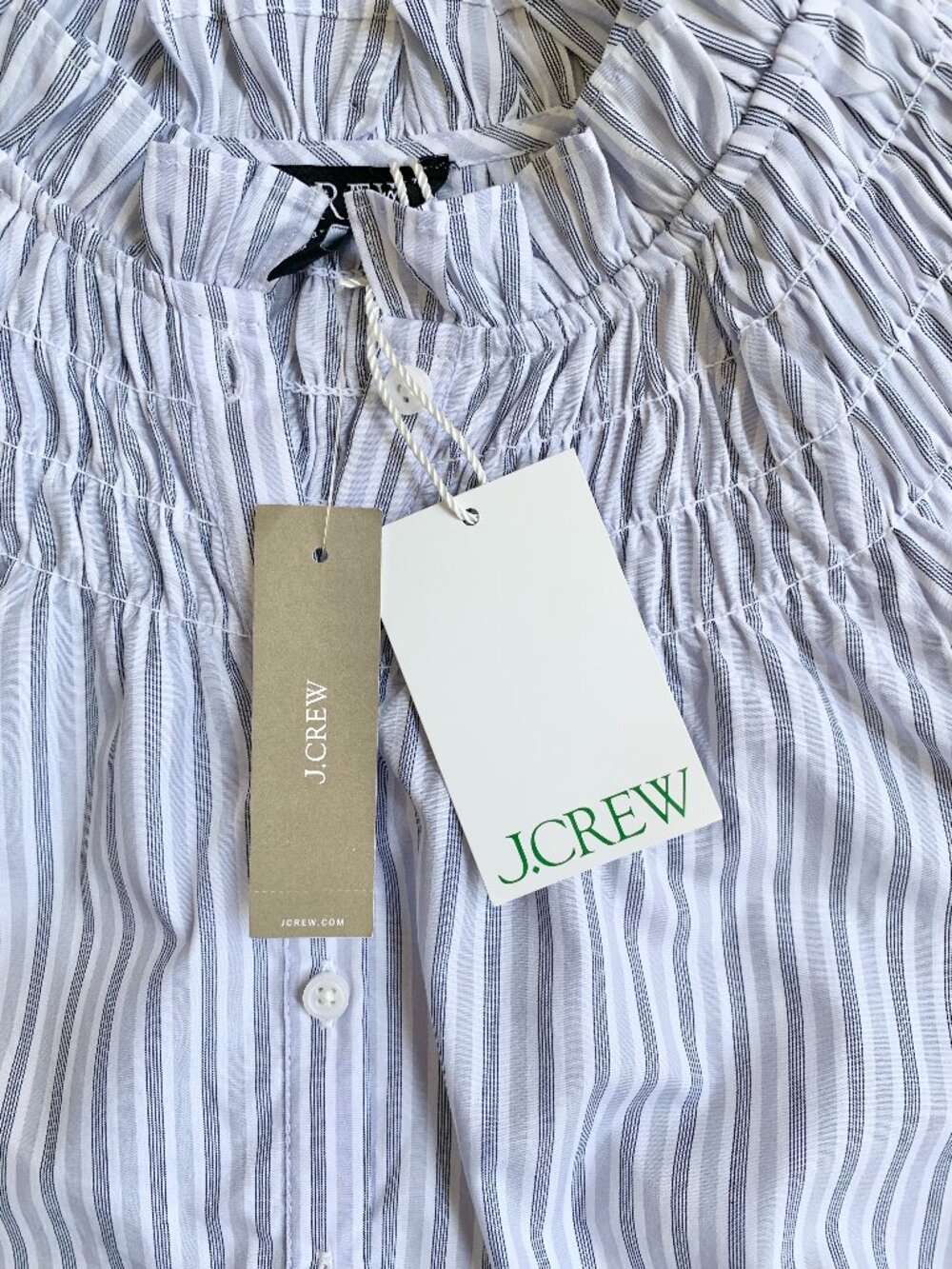NWT J. Crew Smocked-Neck Striped Poplin Top, White/Blue, Medium - Picture 10 of 11